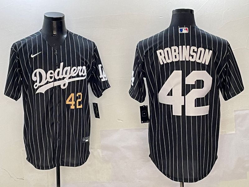 Men Los Angeles Dodgers #42 Robinson Black Stripe Jointly Name 2025 Nike MLB Jersey style 11